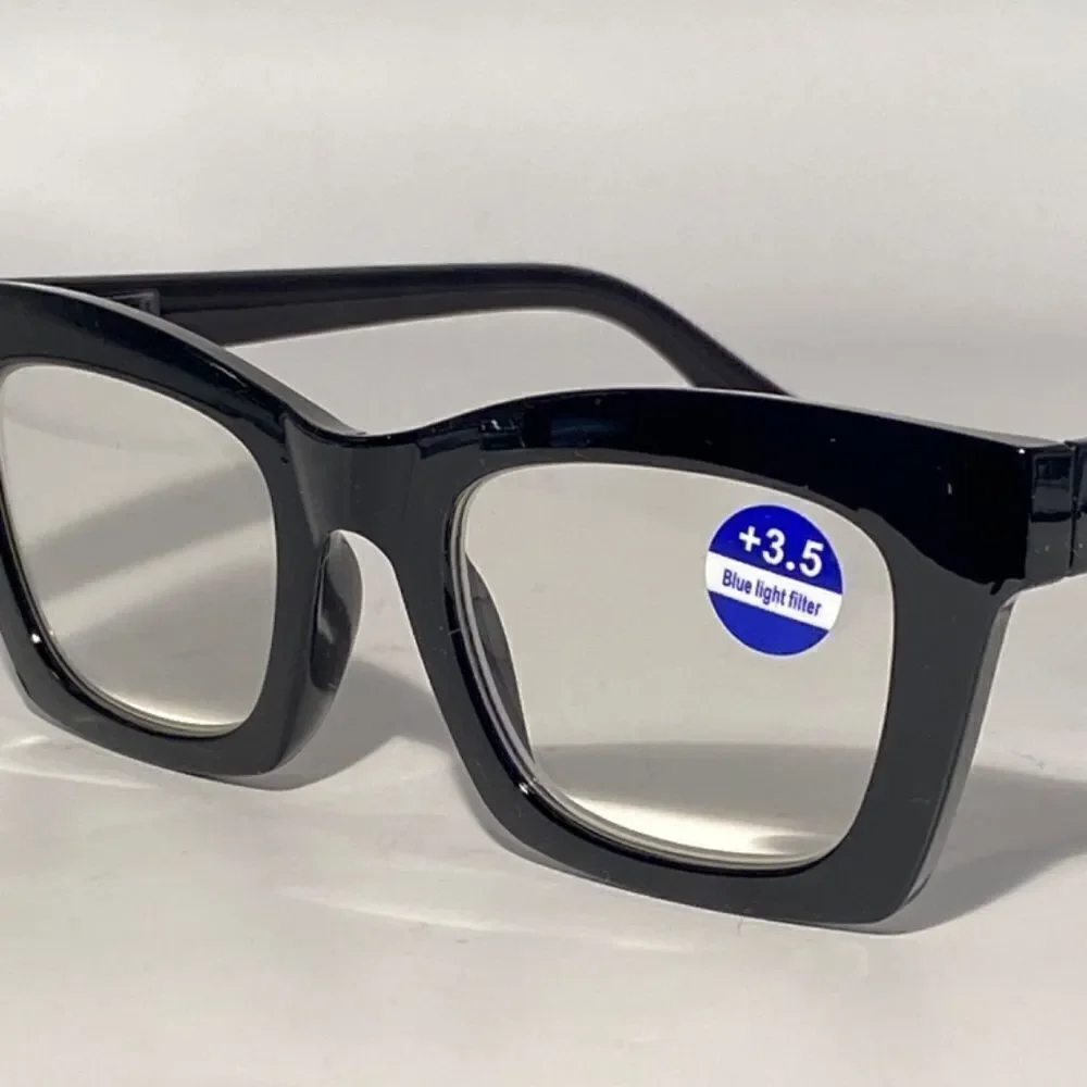 1146 Gretchen Reading Glasses 3.5 Sq Eyeglasses Black Frames Readers NWT